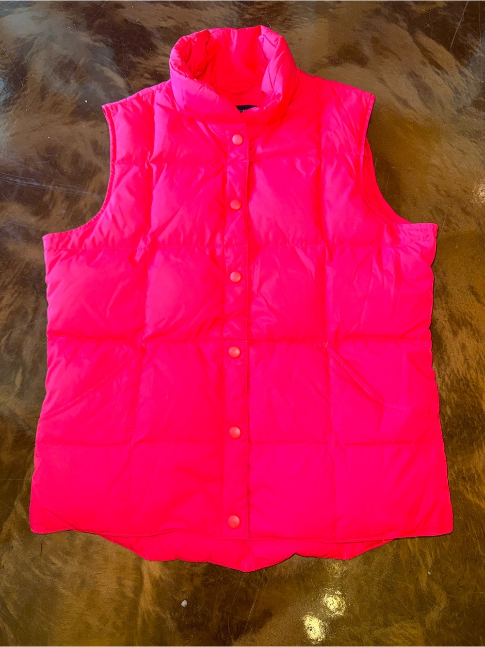 Land’s End Women's Bright Pink Puffer Vest - Sleeveless Quilted Jacket
